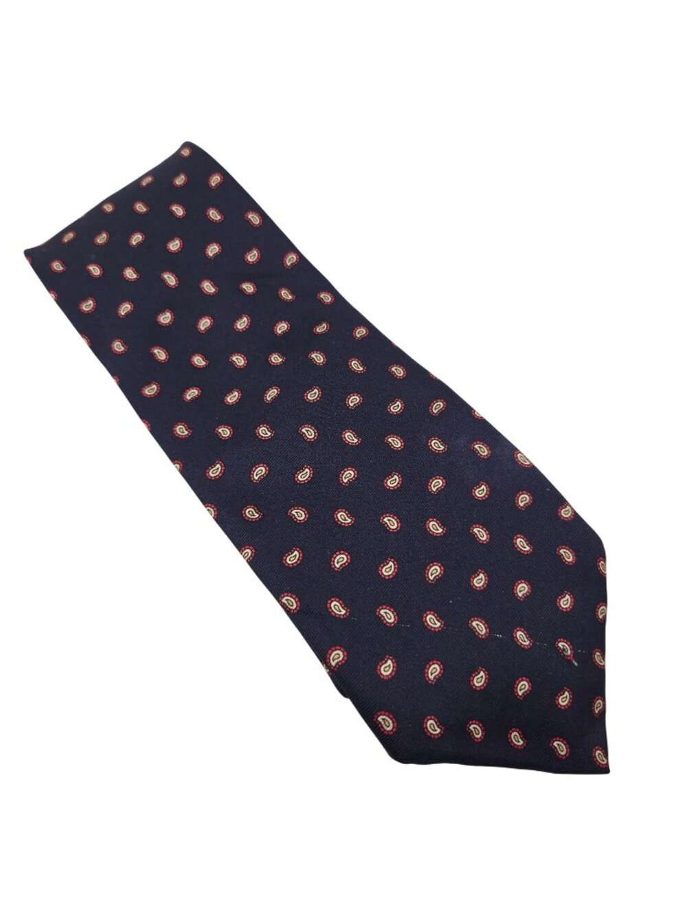 Harvé Benard Mens Navy Blue Silk Tie Red Paisley Pattern